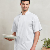 Studded front short sleeve chef's jacket